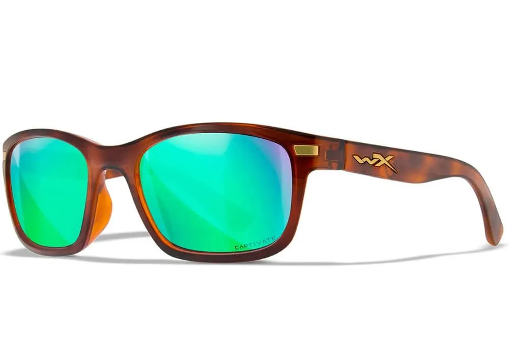 Gafas Wiley X Helix – Lentes De Espejo Verde Polarizadas Captivate – Montura Marrón Brillante Demi