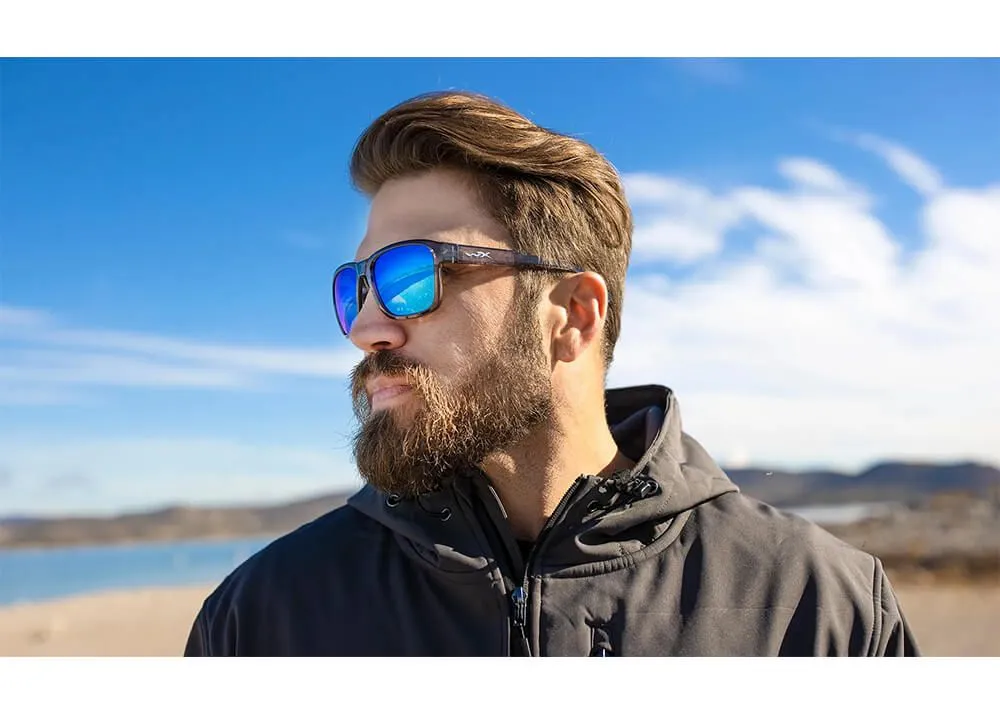 Gafas Wiley X Trek – Lentes Captivate Polarizadas Azul Espejo – Montura Cristal Brillante Gris Oscuro - Imagen 6