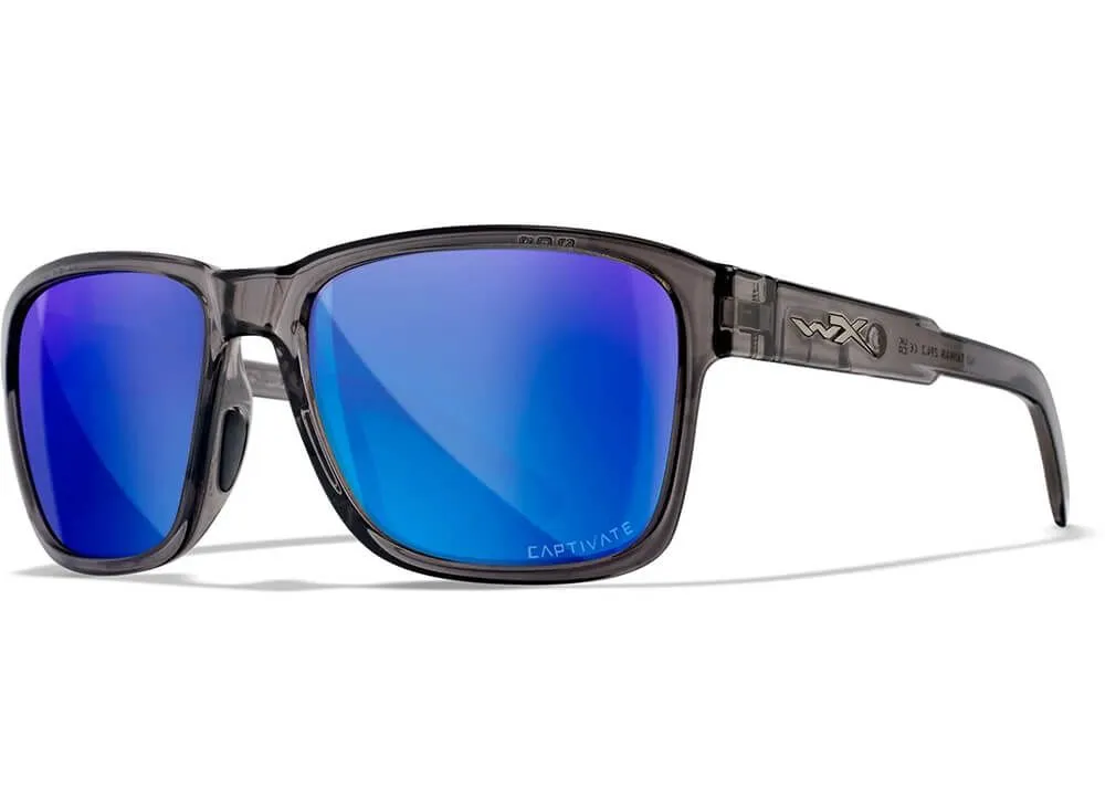 Gafas Wiley X Trek – Lentes Captivate Polarizadas Azul Espejo – Montura Cristal Brillante Gris Oscuro