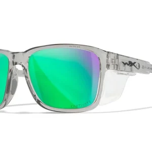 Gafas Wiley X Trek – Lentes Captivate Polarizadas Verde Espejo – Montura Gris Claro Cristal Brillante