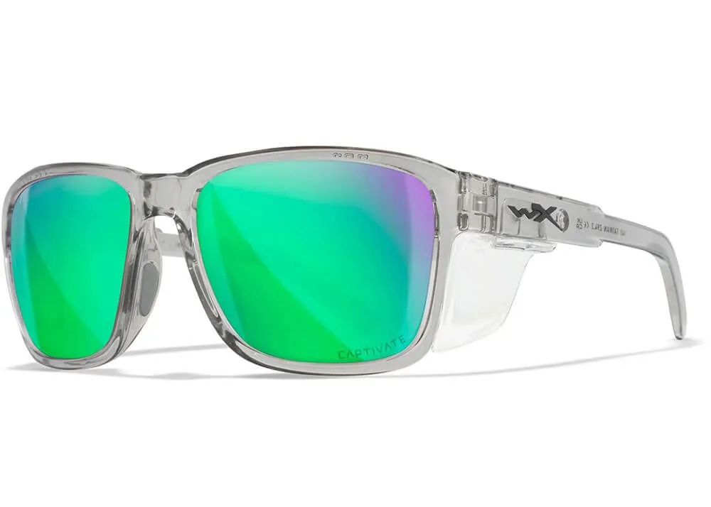 Gafas Wiley X Trek – Lentes Captivate Polarizadas Verde Espejo – Montura Gris Claro Cristal Brillante